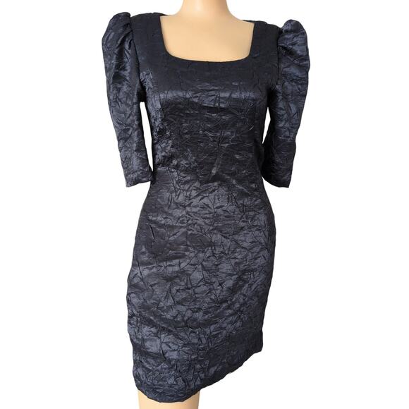 Crinkle Satin Puff Sleeve Dress Small Square Neck Y2K Witchy Fairy Grunge Retro - Picture 1 of 4
